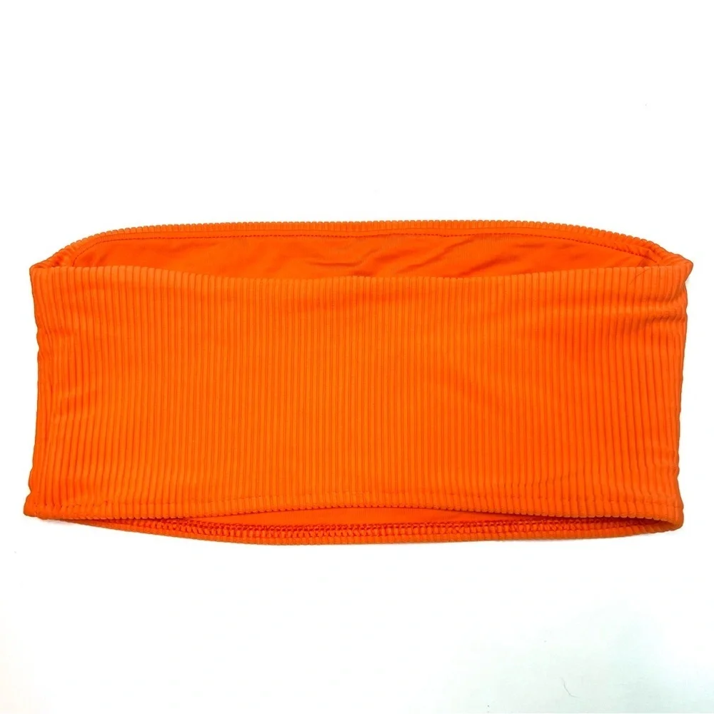 Frankies Bikinis Jenna Ribbed Bandeau Top Bright Orange Size XS